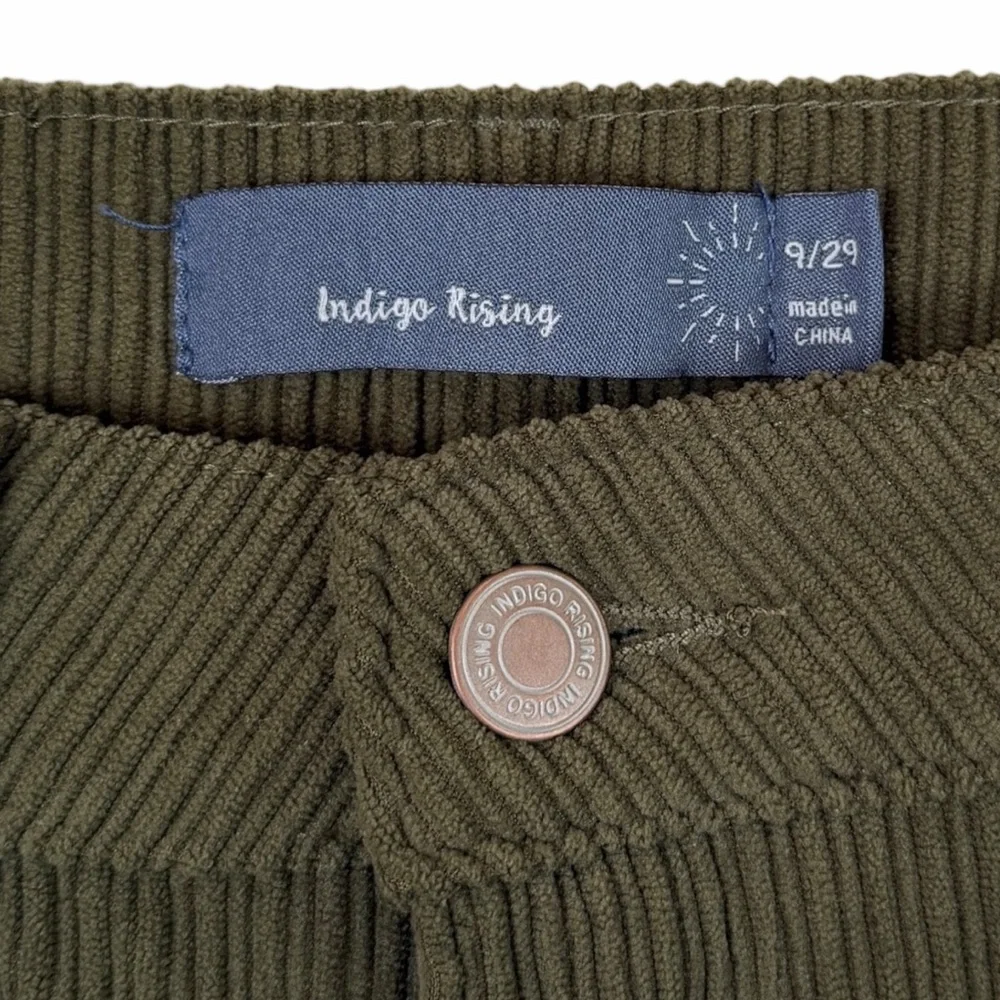 Indigo Rising Olive Green Corduroy Ribbed Wide Leg High Rise Flare Pants size 29 - Picture 4 of 5
